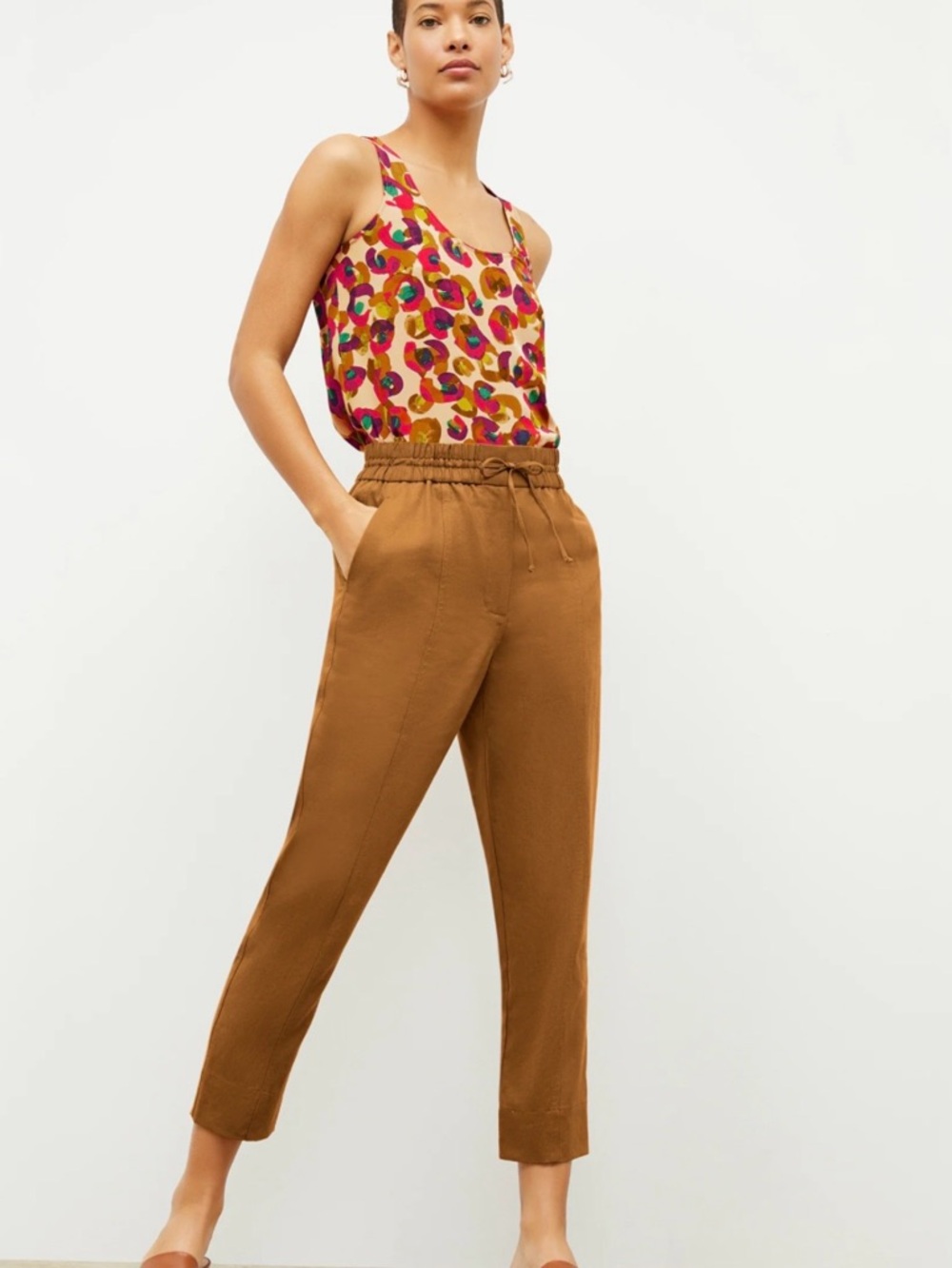 M.M. LaFleur Shane Straight-Leg Pull-On Pant — Camel/Tobacco — Size 6